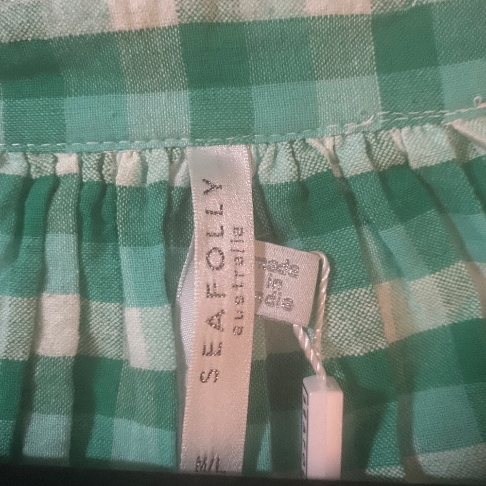 SEAFOLLY PORTOFINO GINGHAM TIER DRESS 54636-DR GREEN SIZE: M/L NEW WITH TAGS - Picture 4 of 6